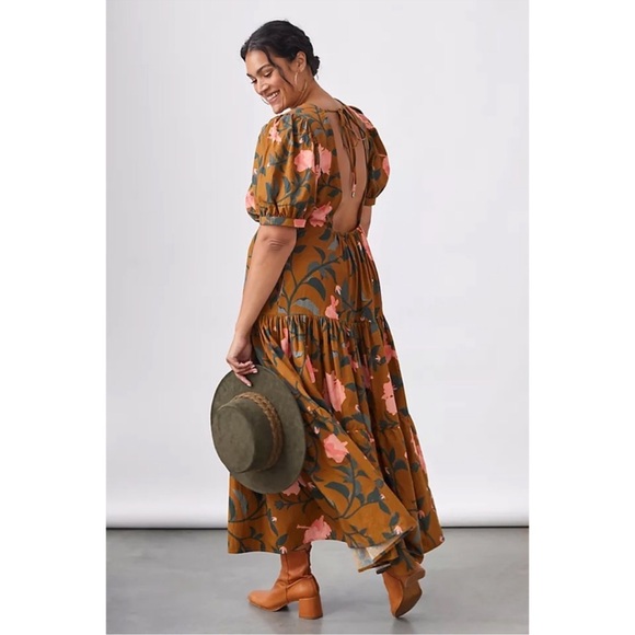 New ANTHROPOLOGIE CONDITIONS APPLY OPEN BACK FLORAL MAXI DRESS IN BROWN S M - Picture 6 of 10